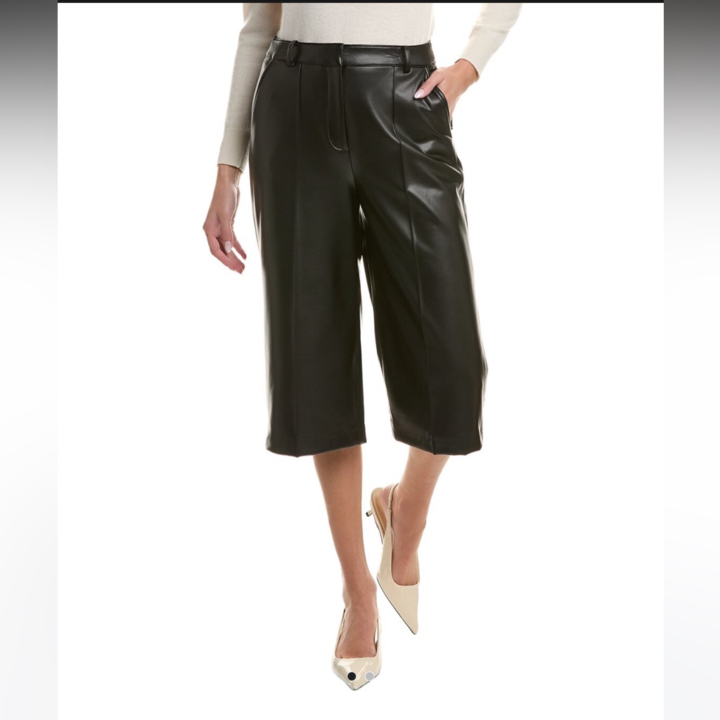 Kenneth Cole Black Faux Leather Culotte Crop Pants